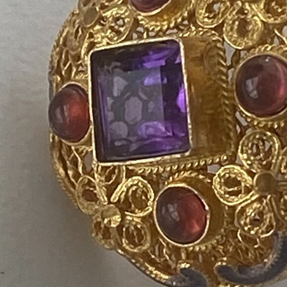 Barbara Garwood Amethyst and Garnet Earrings 24KT GOLD OVER STERLING Collectable